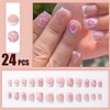 24Pcs Short French Tip Press On False Nails with Pink