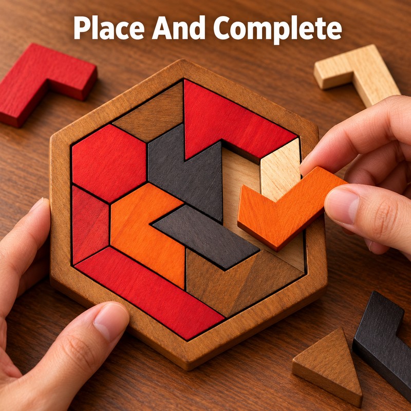 Hexagonal Wooden Puzzle for Brain Teasing – 11-Piece Logic Challenge