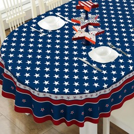 bnhjsdw Fourth of July Oval Tablecloth Memorial Day Patriotic Table Cloth American Flag, Stars Table Cloths for Indoor and Outdoor Kitchen Dining-60 x84