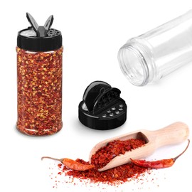 RoyalHouse 6 Pack 16 Oz Plastic Spice Jars with Black Cap, Clear and Safe Plastic Bottle Containers with Shaker Lids for Storing Spice, Herbs and Seasoning Powders, BPA Free, Made in USA