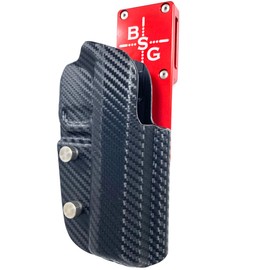 Professional Heavy Duty Competition Holster OWB Kydex fits 1911 Govt. Classic 5'' 9 mm, 40 S&W, 45 ACP; IPSC, USPSA, 3-Gun Approved, Adjustable in All Angles and Retention (Red / Carbon Fiber)