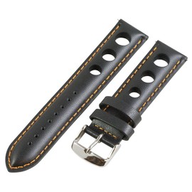 Clockwork Synergy, LLC 22mm Rally 3-hole Smooth Black/Orange Leather Interchangeable Replacement Watch Band Strap