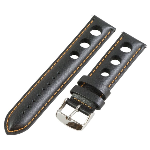 Clockwork Synergy, LLC 22mm Rally 3-hole Smooth Black/Orange Leather Interchangeable