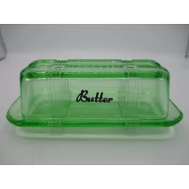 Rhyne and Son Butter Dish Retro Depression Style Apple Glass Green