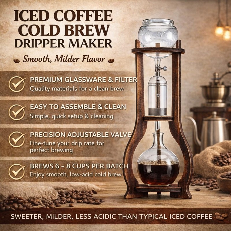 Nispira Iced Coffee Cold Brew Drip Tower Coffee Maker, 6–8