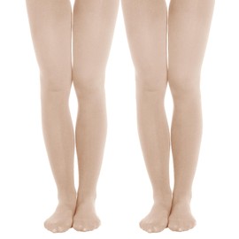 Citystl 2 Pairs Fleece Lined Tights for Women, 120D Black Winter Tights, Opaque Warm Tights with Control Top Tights, Nude, Small