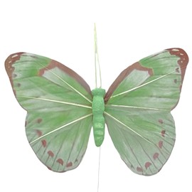 Decorative Butterflies with Metal Wire for Inserting and Tying for Colourful Decoration Table Decoration Flower Arrangement Flower Wreath (8.5 x 6 cm, Green-Orange)