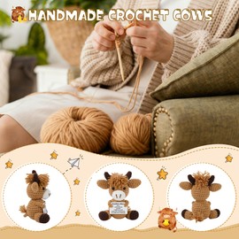 JoycuFF Positive Highland Cow Gifts Mini Emotional Support Crochet Gifts for Women Stocking Stuffers Funny Animals Crochet Decor Cheer Up Knitted Cow for Women Men Friends Coworker