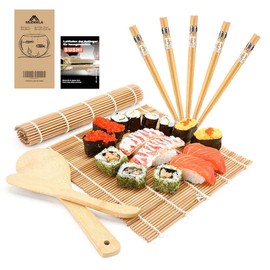 MUDEELA Bamboo Sushi Mat Carbonised Sushi Rolling Mat Mould Resistant Beginners Sushi Kit