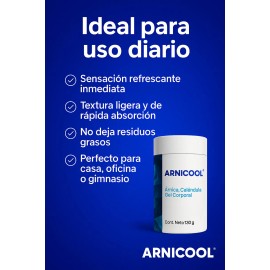 Gel Corporal Arnicool 130g con Árnica, Caléndula y Mentol • Sensación Refrescante • Textura Ligera • Absorción Rápida • Ideal para Uso Diario • Cuidado Corporal • Efecto Fresco Después de Actividad Fí