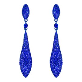 EVER FAITH Women's Austrian Royal Blue Crystal Double Waterdrop Bridal Pierced Dangle Earrings Blue-Tone