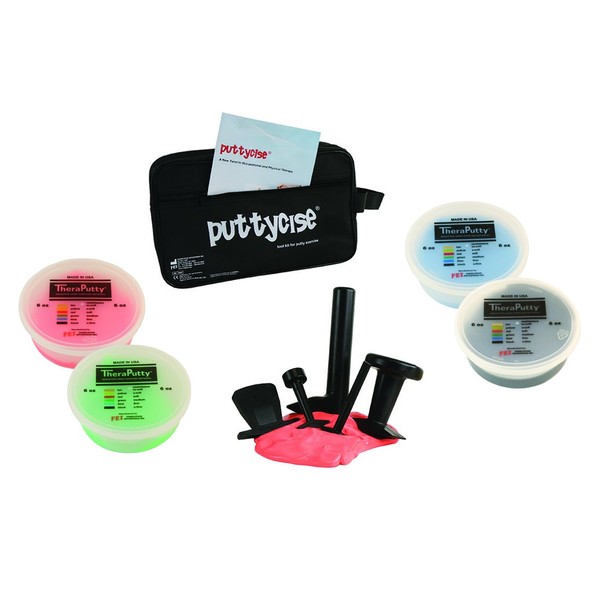 CanDo 10-2834 Puttycise Theraputty with Bag and Putties, 4 x 6oz, Red-Black, 5-Tool Set