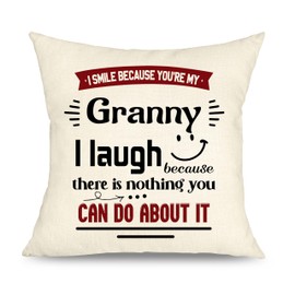 Grandma Grandmother Granny Gifts Pillow Cases Presents for Granny I Smile Because You're My Granny Pillowcases Fun Gift for Granny Birthday Christmas Daily Decoration Cushion Covers 45x45 cm (Granny)