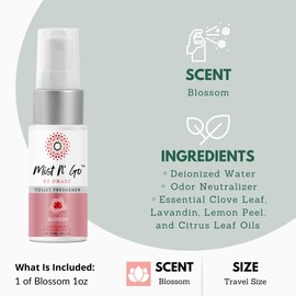 Mist N’ Go by Omaze Travel Bathroom Spray for Toilet Spray Odor Eliminator - Travel Toilet Spray for Bathroom Air Freshener Spray for Bathroom Deodorizer - Blossom Travel Size (1oz x1)