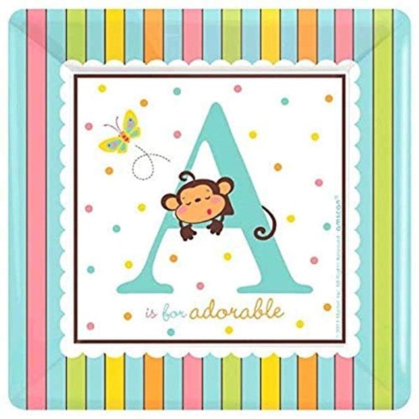 Adorable Fisher Price™ Baby Shower Party A is for Adorable Square Dinner Plates Tableware, Paper, 10", Pack of 18