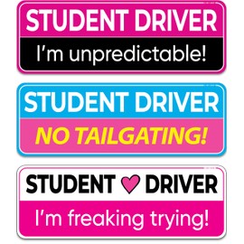 Student Driver Magnet for Car - Funny Pink 3-Pack Girly Please Be Patient Reflective Magnetic Bumper Sticker Set - Removable Novice Rookie Safety Attention Sign - Weather-Resistant 10 x 3.5