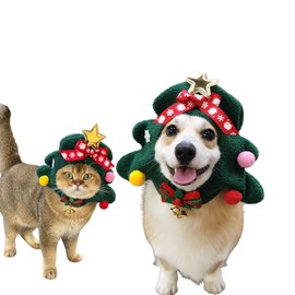 MuYaoPet Christmas Dog Hat with Dog Bow Tie Collar,Cat Christmas Tree Costume Outfits for Small Medium Large Dog,Warm Winter Dog Santa Hat Neck Ear Warmer Headband Headwear(Red, XL)