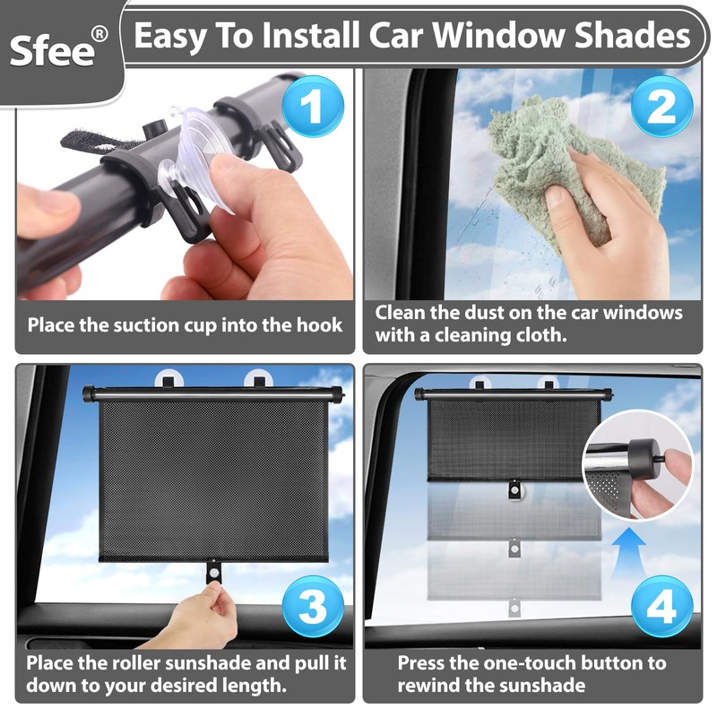 Sfee Car Window Shades for Baby-2 Pack Retractable Side Window