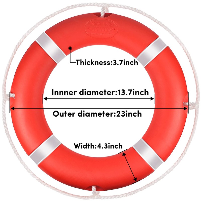 Life Ring,23" Boat Safety Throw Rings with Water Floating Lifesaving