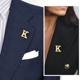Initial Lapel Pin for Men Women, Brooch Pins for Men Suits, Metal Button Pins in 18K Gold and Silver Tone., Metal, no gemstone