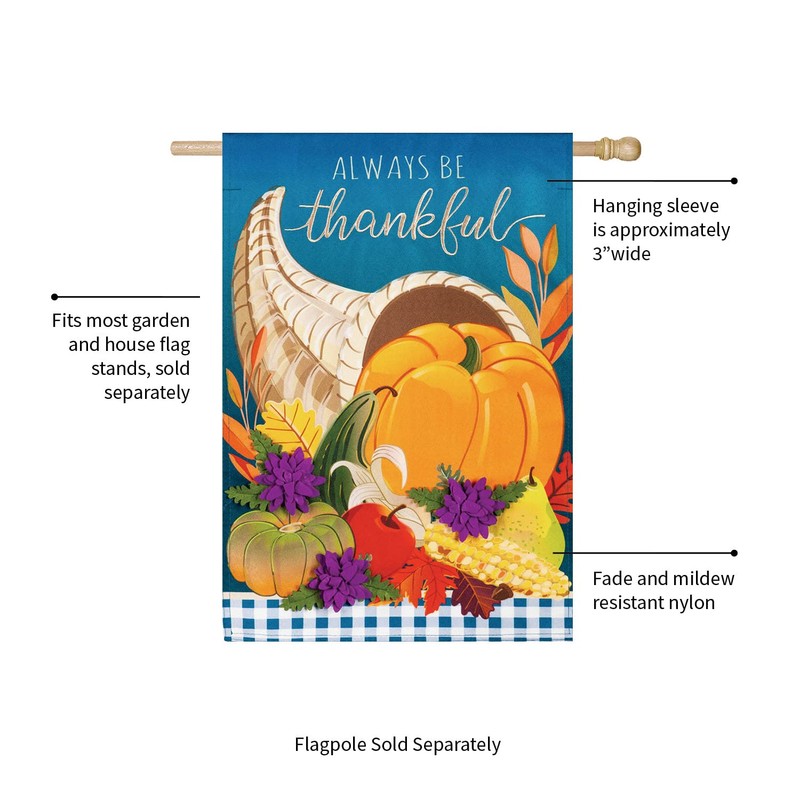 Evergreen Flag Cornucopia with Checks House Linen Flag