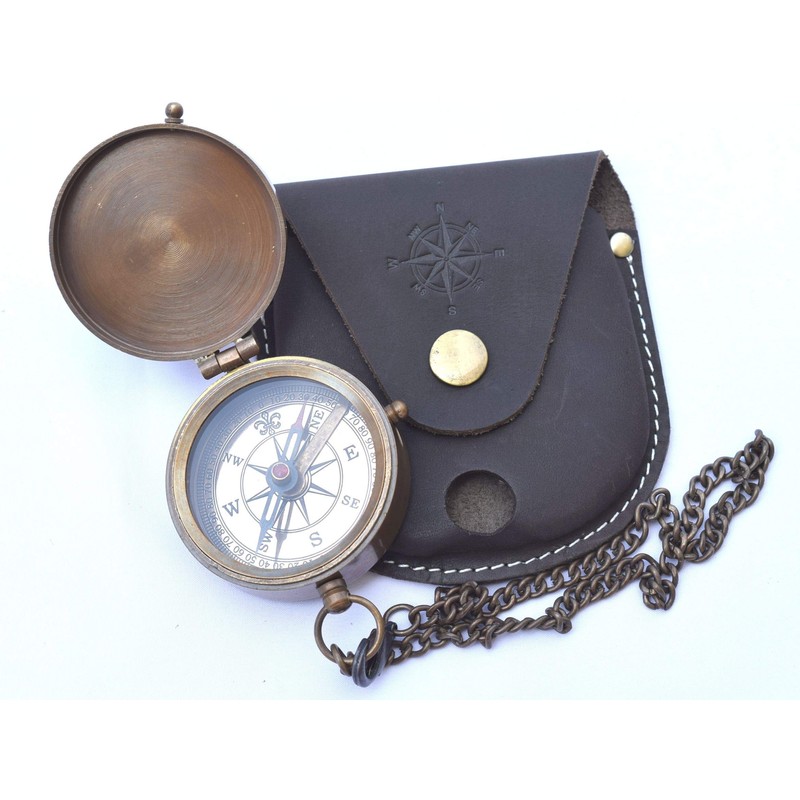 NEOVIVID Engraved Compass, Pocket Compass, Brass Compass with Leather Carry