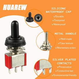 HUAREW Momentary Toggle Switch with Waterproof Cap Mini Miniature 3 Pins 3 Position ON/Off/ON SPDT 6A 125V / 3A 250V for Car Dash Dashboard （10 Pcs）