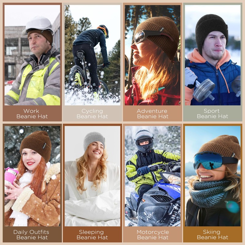 Donfri Wool Winter Beanie Hats Men Women Brown Beanie Fleece