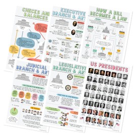Quarterhouse 6 Poster US Government and Civics (Set A) Set, Social Studies Classroom Learning Materials for K-12 Students and Teachers, 12 x 18 Inches, Made in USA