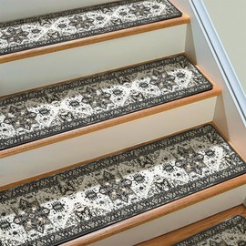 Boho Stair Treads Non Slip - Carpet Stair Treads for Wooden Steps Indoor, Stair Rugs for Kids, Elders and Dog, Stair Runners for Wooden Steps, 1 pc