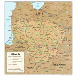 Lithuania Physical Geography Physiographic Map Country Nation Poster Print