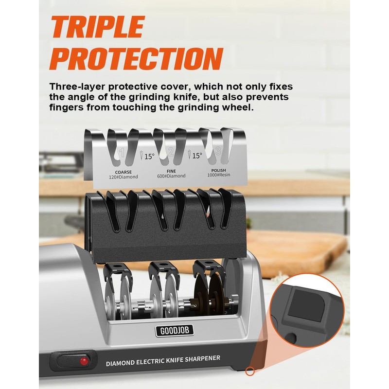 Electric Knife Sharpener for Kitchen Knives - Goodjob Automatic Professional