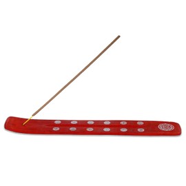 Bless-International Traditional-Handmade-Burner Wooden-Incense-Stick-Holder Ash-Catcher-Stand for-Aromatherapy-Meditation-Yoga (Fire Red) 10 Inches, Pack of 1