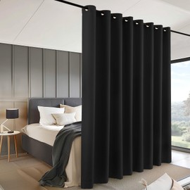 INOVADAY Room Divider Curtain for Sliding Glass Door, Privacy Wall Divider for Bedroom Partition Wide Curtains for Patio Door Room Darkening Grommet Drapes, 1 Panel, Black, W150xL96