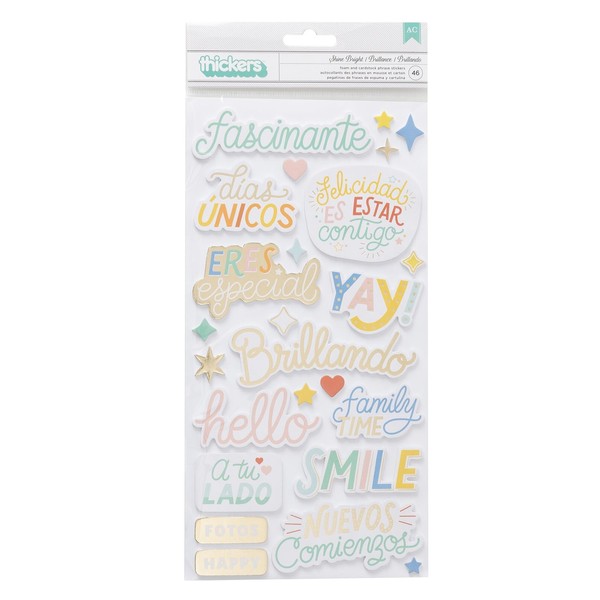 American Crafts Especial THICKERS, Shine Bright Phrase W/Gold Foil