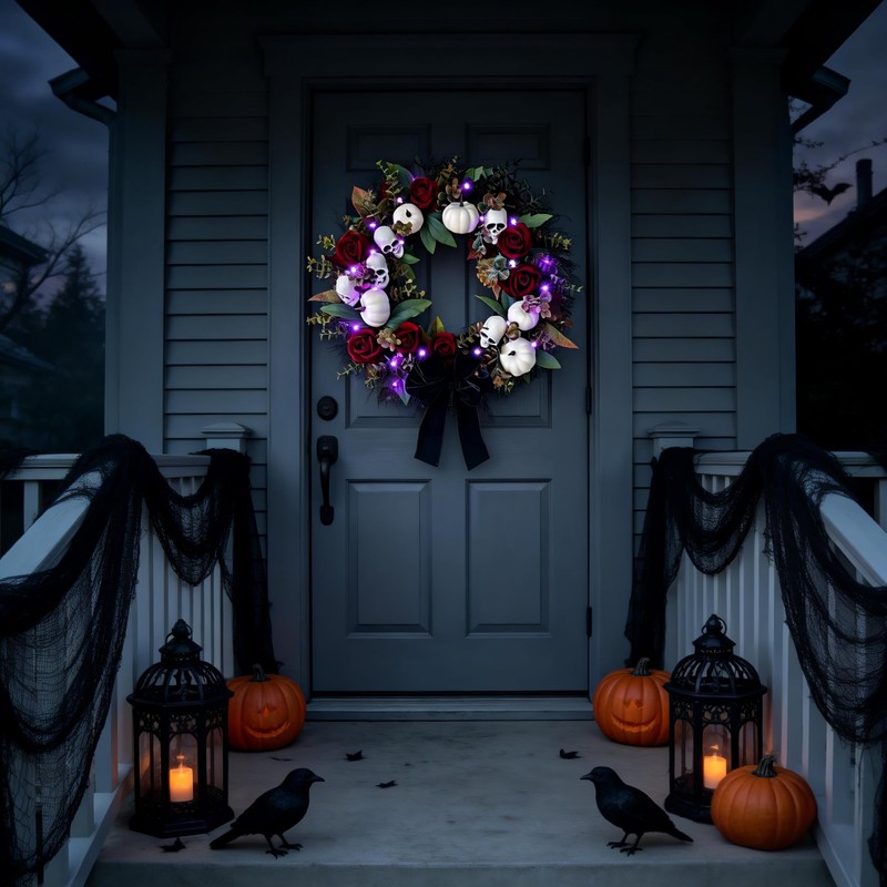 HipTree 20 Inch Gothic Halloween Wreath for Front Door with