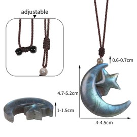 Mookaitedecor Crystal Moon and Star Necklace - Labradorite Pendant Jewelry Gift for Women - Moonstone Healing Crystal Gemstone Reiki Chakra
