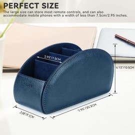 molshine Remote Control Holder with 5 Compartments,Pu Leather Office Organization Storage Caddy Box for Tv Remote,Heater Controllers,Media Player,Office Supplies,Makeup Brush (Navy Blue)
