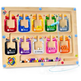 PIWOSGOL Montessori Toy Magnetic Game Maze Wooden Toy Children's Toy Educational Games Magnetic Toy Children Motor Skills Toy Sorting Game Gift for Girls Boys 2 3 4 5 6 Years Old