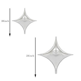 12PCS Silver Star Mylar Balloons Four Angle Star Foil Balloons 24Inch and 10Inch Silver Quadrangle Star Helium Balloons for Birthday Anniversary Bay Shower Wedding Party Decorations