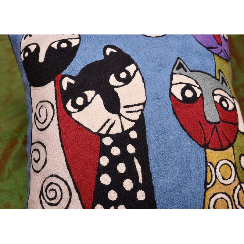 Kashmir Designs Picasso Blue Cat Pillow Cover Quadruplets Whimsical Hand