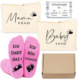 Gifts for expectant mother, guardian angel keyring, pregnancy pink socks, pregnant mother bag with zip, baby shower gifts for mum