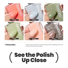 Beetles Nail Polish Set P176, 6 Colors 15ml Glitter Green Nude Natrual Pink Nail Lacquer Fast Drying & Long Lasting Finger Nail Polish Glitter Effect for DIY Nail Art Salon at Home Gifts for Women