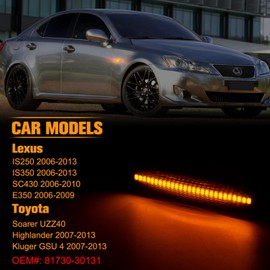 OZ-LAMPE 2Pcs LED Dynamic Side Indicator for Lexus IS250 IS350 SC430 E350 Toyota Soarer UZZ40 Highlander Kluger GSU 4, Amber LED Turn Signal Light Repeater, Canbus Design Error Free LED Side Marker