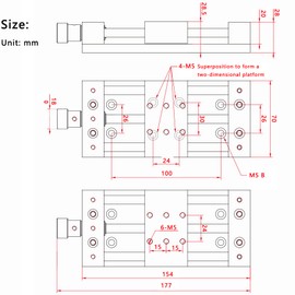 CNC Sliding Table, X/Y Axis Linear Stage Actuator, 75mm Stroke Manual Linear Position Stage with Ruler and Base, Linear Rail Ballscrew, Aluminum Alloy Slide Table