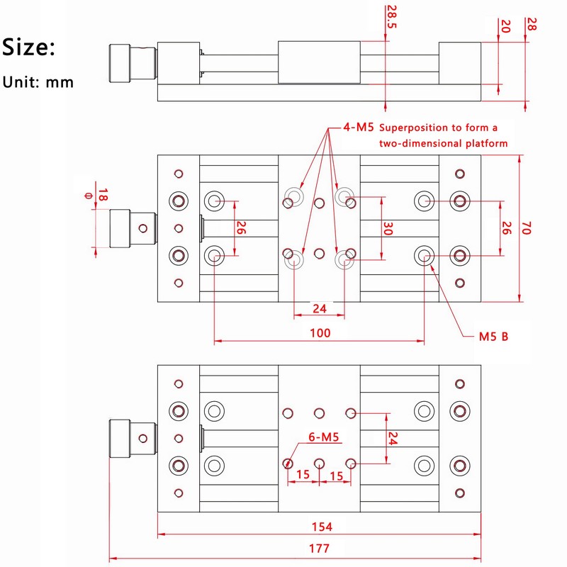 CNC Sliding Table, X/Y Axis Linear Stage Actuator, 75mm Stroke