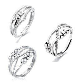 FVIZAL 3Pcs Silver Ring Stress Reliever Spinner Rings, Adjustable Open Ring,Anxiety Ring for Women,Silver Ring with Beads Spinner Ring,Jewelry for Women Girls Men Birthday Party Gifts JLJZ03HZHUK