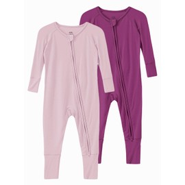 SUZEL Baby Viscose from Bamboo Footless Pajamas Boys Girls Zippy Pjs Sleep 'N Play Romper - 0-24 Months (Lilac & Purple, 3-6 Months)