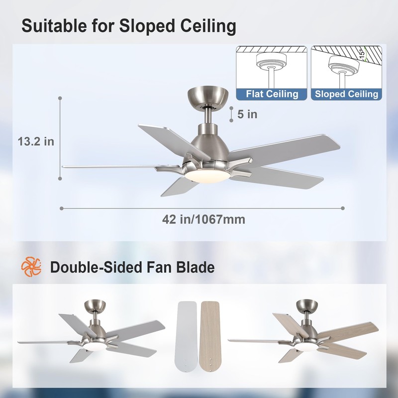 putroad 42 Inch Ceiling Fans with Lights, Brushed Nickel Ceiling
