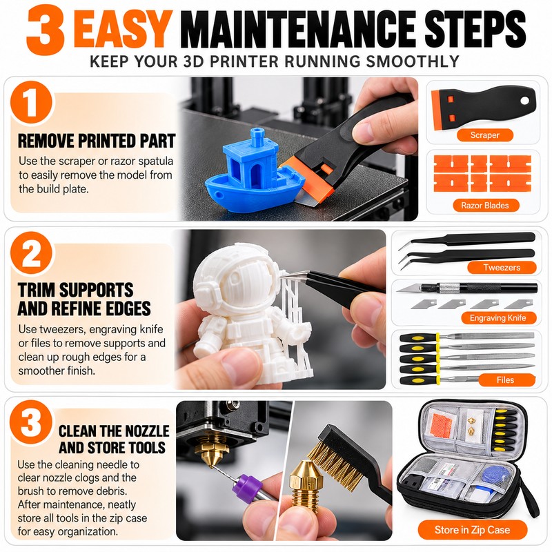 39-Piece 3D Printer Tool Kit for Maintenance & Print Finishing